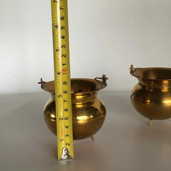 2 x Vintage Small Сopper Сauldrons on Brass Legs with Handle - Picture 5 of 5